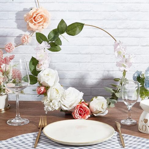 OLYCRAFT 10 Pcs 12 Inch Metal Floral Hoop Centerpiece with 10 Pcs Wood Holder Stand 40Pcs Foam Rose 40Pcs Artificial Rose Leaves 40Pcs Foam Self-adhesive Pads for Wedding Table Decorations in Saudi Arabia