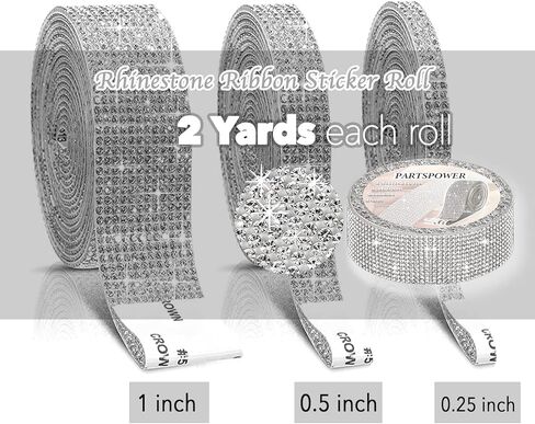 3 لفات 6 ياردات من أشرطة حجر الراين اللامعة، ملصقات ماسية من حجر الراين الكريستالي اللاصق، ديكور للحرف اليدوية (2 ياردة/لفة، 0.25 بوصة/0.5 بوصة/1 بوصة) in Kuwait