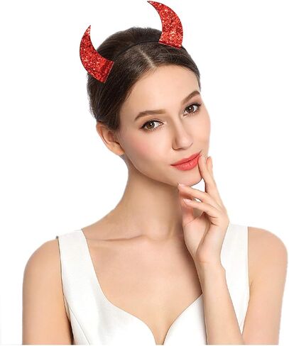 ELEARD Halloween Headband Glitter Devil Horns Headband Headpiece Hair Accessory for Halloween Costume (Red and Black Sequins) in Saudi Arabia