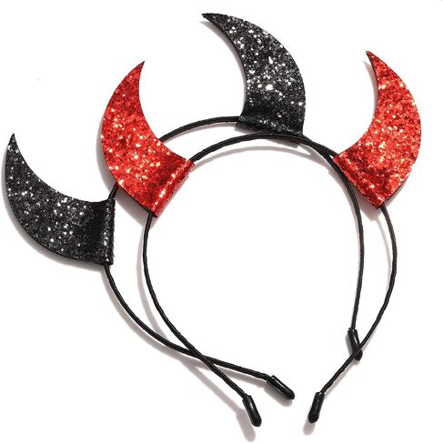 ELEARD Halloween Headband Glitter Devil Horns Headband Headpiece Hair Accessory for Halloween Costume (Red and Black Sequins) in Saudi Arabia