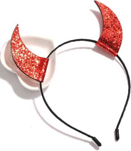 ELEARD Halloween Headband Glitter Devil Horns Headband Headpiece Hair Accessory for Halloween Costume (Red and Black Sequins) in Saudi Arabia