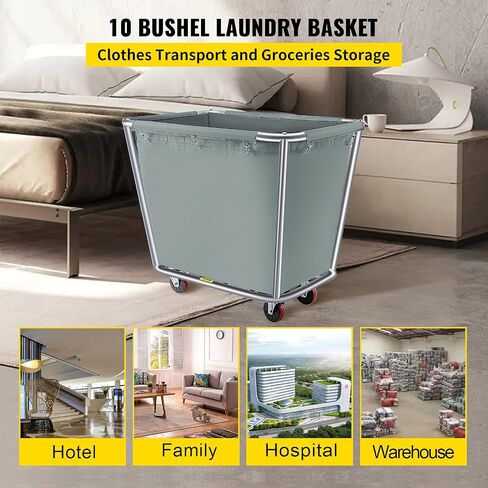 VEVOR Basket Truck, 12 Bushel Steel Canvas Laundry Basket, 3" Diameter Wheels Truck Cap Basket, Canvas Laundry Cart Usually Used to Transport Clothes, Store Sundries Suitable for Hotel, Home in Saudi Arabia