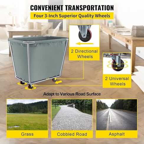 VEVOR Basket Truck, 12 Bushel Steel Canvas Laundry Basket, 3" Diameter Wheels Truck Cap Basket, Canvas Laundry Cart Usually Used to Transport Clothes, Store Sundries Suitable for Hotel, Home in Saudi Arabia