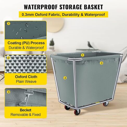 VEVOR Basket Truck, 12 Bushel Steel Canvas Laundry Basket, 3" Diameter Wheels Truck Cap Basket, Canvas Laundry Cart Usually Used to Transport Clothes, Store Sundries Suitable for Hotel, Home in Saudi Arabia