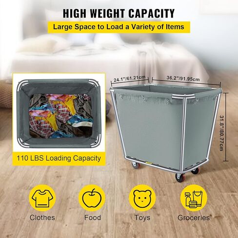 VEVOR Basket Truck, 12 Bushel Steel Canvas Laundry Basket, 3" Diameter Wheels Truck Cap Basket, Canvas Laundry Cart Usually Used to Transport Clothes, Store Sundries Suitable for Hotel, Home in Saudi Arabia