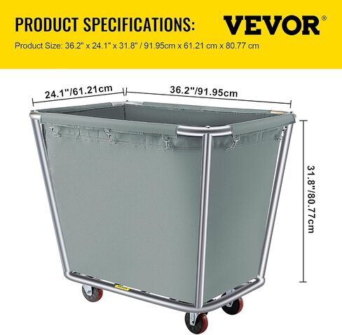 VEVOR Basket Truck, 12 Bushel Steel Canvas Laundry Basket, 3" Diameter Wheels Truck Cap Basket, Canvas Laundry Cart Usually Used to Transport Clothes, Store Sundries Suitable for Hotel, Home in Saudi Arabia