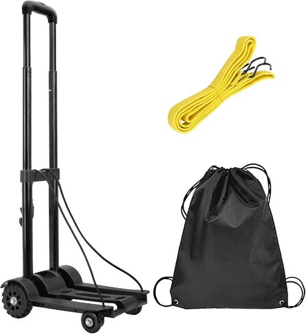 SINJEUN Black Folding Luggage Cart, 88 Lbs 40 KG Heavy Duty Folding 4 Wheels Hand Truck, Portable Fold Up Dolly with Bungee Cord and Backpack, Solid Construction Utility Cart in Saudi Arabia