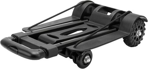 SINJEUN Black Folding Luggage Cart, 88 Lbs 40 KG Heavy Duty Folding 4 Wheels Hand Truck, Portable Fold Up Dolly with Bungee Cord and Backpack, Solid Construction Utility Cart in Saudi Arabia