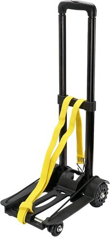 SINJEUN Black Folding Luggage Cart, 88 Lbs 40 KG Heavy Duty Folding 4 Wheels Hand Truck, Portable Fold Up Dolly with Bungee Cord and Backpack, Solid Construction Utility Cart in Saudi Arabia