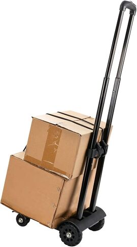 SINJEUN Black Folding Luggage Cart, 88 Lbs 40 KG Heavy Duty Folding 4 Wheels Hand Truck, Portable Fold Up Dolly with Bungee Cord and Backpack, Solid Construction Utility Cart in Saudi Arabia