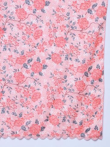 Tissu Mother's Day Gifts Women's Plus Size Peach Floral Printed Kurta With Palazzo & Dupatta in Saudi Arabia