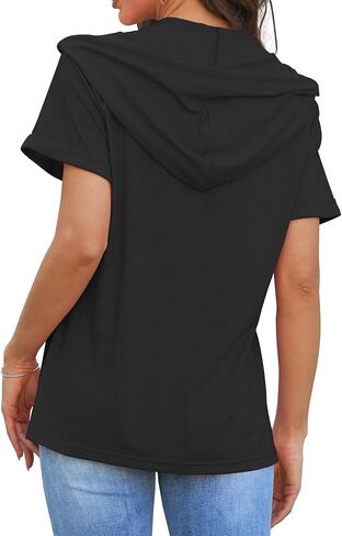 Hoodies for Women Trendy Short Sleeve Button Front V Neck Pullover Tunic Tops Fashion Clothing 2024 in Saudi Arabia