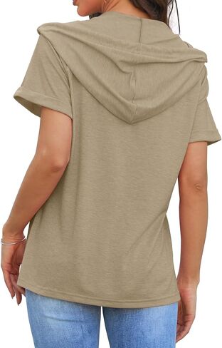 Hoodies for Women Trendy Short Sleeve Button Front V Neck Pullover Tunic Tops Fashion Clothing 2024 in Saudi Arabia