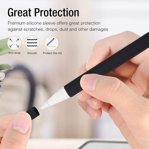 ProCase Soft Silicone Case for Apple Pencil 2nd Generation, Protective Sleeve Holder Grip and Nib Cover Accessories Kit Compatible with Apple Pencil 2nd Gen, iPad Pro 12.9 Inch / 11 Inch -Black in Saudi Arabia