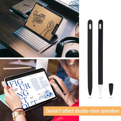 ProCase Soft Silicone Case for Apple Pencil 2nd Generation, Protective Sleeve Holder Grip and Nib Cover Accessories Kit Compatible with Apple Pencil 2nd Gen, iPad Pro 12.9 Inch / 11 Inch -Black in Saudi Arabia