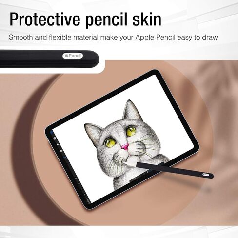 ProCase Soft Silicone Case for Apple Pencil 2nd Generation, Protective Sleeve Holder Grip and Nib Cover Accessories Kit Compatible with Apple Pencil 2nd Gen, iPad Pro 12.9 Inch / 11 Inch -Black in Saudi Arabia