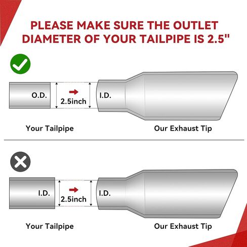 YITAMOTOR طرف عادم مثبت بمسمار، مدخل 2.5 بوصة، مخرج 3 بوصات، طرف ذيل عادم طويل من الفولاذ المقاوم للصدأ مقاس 6 بوصات، يناسب أنبوب عادم OD مقاس 2 1/2 بوصة للسيارات وسيارات السيدان والشاحنات وقطع زاوية ملفوفة ومطلي بمسحوق أسود in Saudi Arabia