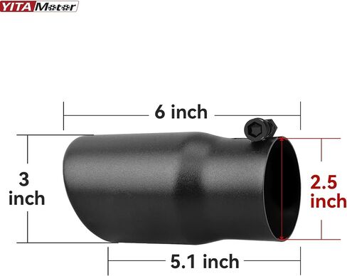 YITAMOTOR طرف عادم مثبت بمسمار، مدخل 2.5 بوصة، مخرج 3 بوصات، طرف ذيل عادم طويل من الفولاذ المقاوم للصدأ مقاس 6 بوصات، يناسب أنبوب عادم OD مقاس 2 1/2 بوصة للسيارات وسيارات السيدان والشاحنات وقطع زاوية ملفوفة ومطلي بمسحوق أسود in Saudi Arabia