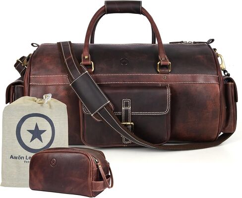 مجموعة حقيبة من القماش الخشن مقاس 20 بوصة وحقيبة أدوات الزينة للرجال والنساء باللون البني لعيد الميلاد in Kuwait