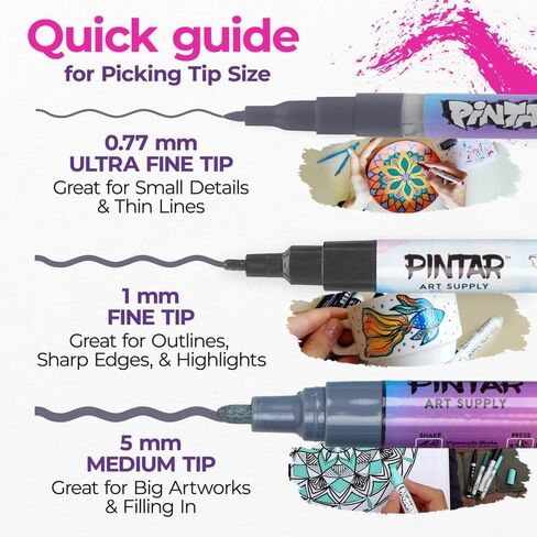 PINTAR Pastel Acrylic Paint Pens | Pack of 16 | Medium Point Tip Brush Pens & Fabric Markers for Drawing & Art | Acrylic Paint Markers for Rock Painting, Wood, Glass, Leather, Shoes | Pack of 16, 5 mm in Saudi Arabia