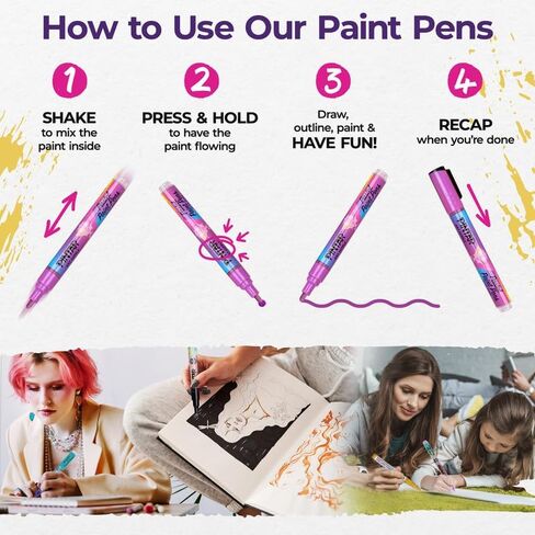 PINTAR Pastel Acrylic Paint Pens | Pack of 16 | Medium Point Tip Brush Pens & Fabric Markers for Drawing & Art | Acrylic Paint Markers for Rock Painting, Wood, Glass, Leather, Shoes | Pack of 16, 5 mm in Saudi Arabia