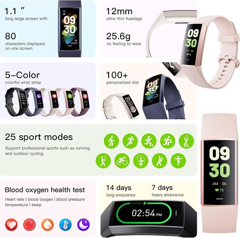 ساعة ذكية AMOLED مقاس 1.1 بوصة لتتبع اللياقة البدنية مع مراقب معدل ضربات القلب، عداد الخطوات، مراقب النوم، تتبع السعرات الحرارية، متتبع النشاط IP68 المقاوم للماء لأجهزة Android iPhones النساء والرجال in Kuwait