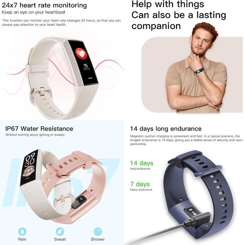 ساعة ذكية AMOLED مقاس 1.1 بوصة لتتبع اللياقة البدنية مع مراقب معدل ضربات القلب، عداد الخطوات، مراقب النوم، تتبع السعرات الحرارية، متتبع النشاط IP68 المقاوم للماء لأجهزة Android iPhones النساء والرجال in Kuwait