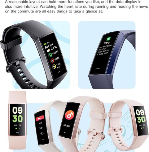 ساعة ذكية AMOLED مقاس 1.1 بوصة لتتبع اللياقة البدنية مع مراقب معدل ضربات القلب، عداد الخطوات، مراقب النوم، تتبع السعرات الحرارية، متتبع النشاط IP68 المقاوم للماء لأجهزة Android iPhones النساء والرجال in Kuwait