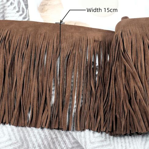 3 Yards 6 Inch Double Side Suede Tassel Fringe Trim, Faux Leather Fringe Trim for DIY Sewing Craft Garment Hem Accessories Handbag Boots Embellishment Decoration (Dark Brown) in Saudi Arabia