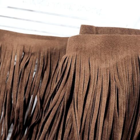 3 Yards 6 Inch Double Side Suede Tassel Fringe Trim, Faux Leather Fringe Trim for DIY Sewing Craft Garment Hem Accessories Handbag Boots Embellishment Decoration (Dark Brown) in Saudi Arabia