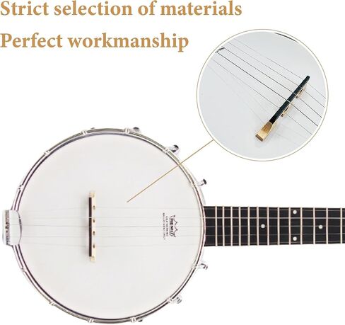 JinQu 5 String Banjo 26 بوصة، رأس طبلة ريمو، لوحة خلفية خشبية سابيلي مع مجموعة للمبتدئين، اختيار معدني * 3، اختيار * 3، سرج، خيط احتياطي، موالف، مفتاح طبل قابل للتعديل، حقيبة حمل مريحة؛ (طبيعي) in Kuwait