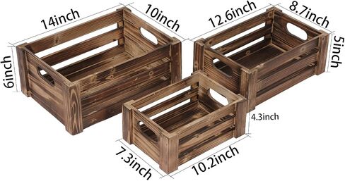 Farmhouse Wood Crate Box Set of 3, Distressed Wooden Crates for Display, Decorative Wood Storage Bins, Rustic Wooden Basket with Side Handles, Home Container Decor for Living Room Outdoor in Kuwait