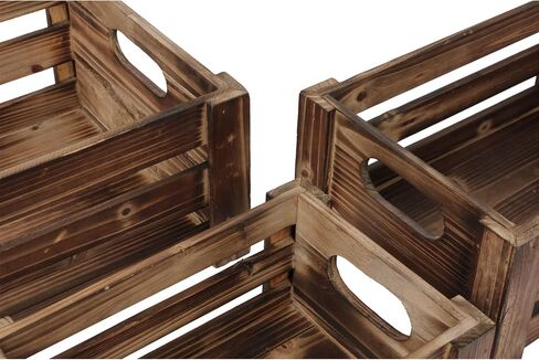 Farmhouse Wood Crate Box Set of 3, Distressed Wooden Crates for Display, Decorative Wood Storage Bins, Rustic Wooden Basket with Side Handles, Home Container Decor for Living Room Outdoor in Kuwait