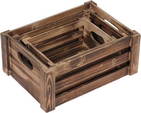 Farmhouse Wood Crate Box Set of 3, Distressed Wooden Crates for Display, Decorative Wood Storage Bins, Rustic Wooden Basket with Side Handles, Home Container Decor for Living Room Outdoor in Kuwait