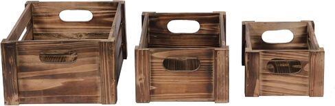 Farmhouse Wood Crate Box Set of 3, Distressed Wooden Crates for Display, Decorative Wood Storage Bins, Rustic Wooden Basket with Side Handles, Home Container Decor for Living Room Outdoor in Kuwait