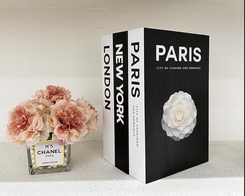 مجموعة Gonoce مكونة من 3 كتب مزخرفة لديكور المنزل، وكتب مزيفة للديكور مع صندوق تخزين لطاولة القهوة/الأرفف، صندوق كتب مزيف على الموضة الحديثة (أسود وأبيض) (3) in Kuwait