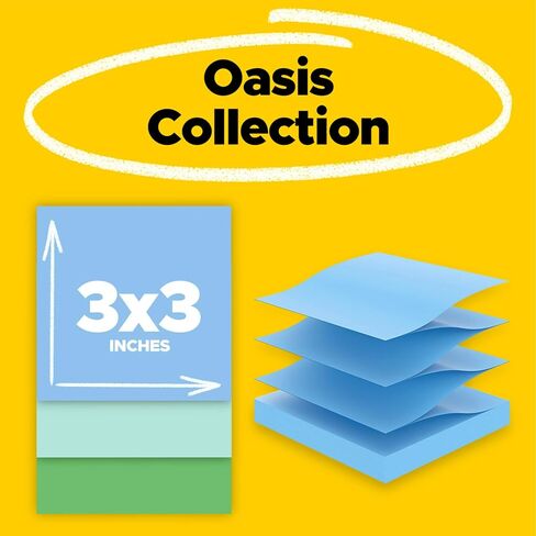 Post-it 100% Recycled Paper Super Sticky Pop-up Notes, 2X The Sticking Power, 3x3 in, 6 Pads, 70 Sheets/Pad, Oasis Collection (R330R-6SST) in Saudi Arabia