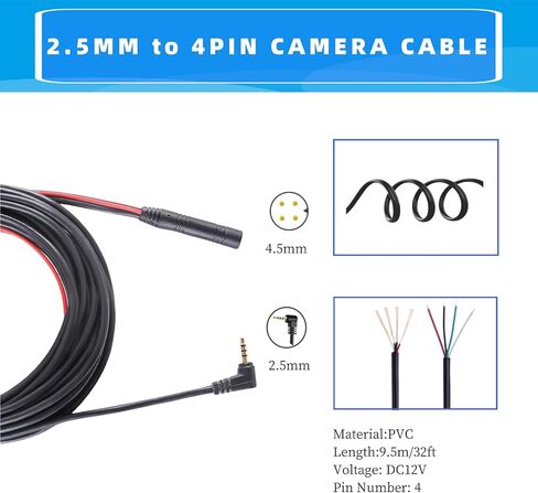 Epronic 2.5mm to 4Pin Dash Cam Cable (9M/31Ft 4PIN), Car Rear View Camera Extension Cord for Dash Cam Carplay Screen Plug and Play Replacement Cable… in Saudi Arabia