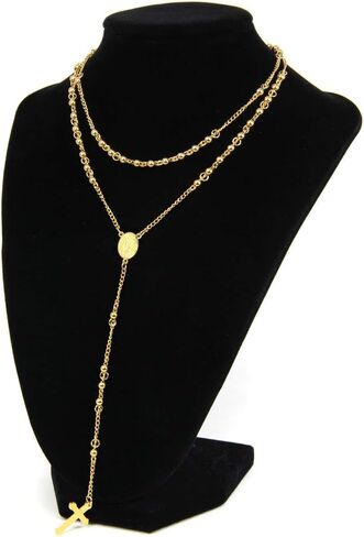 Stainless Steel Gold Silver Rosary Beads Cross Y Necklace Chain for Women in Saudi Arabia