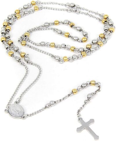 Stainless Steel Gold Silver Rosary Beads Cross Y Necklace Chain for Women in Saudi Arabia