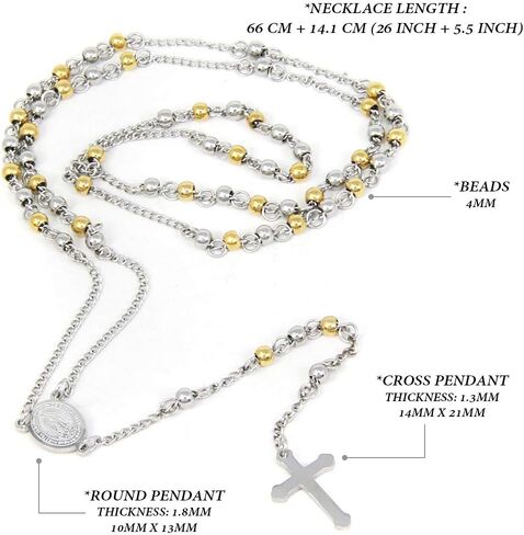 Stainless Steel Gold Silver Rosary Beads Cross Y Necklace Chain for Women in Saudi Arabia