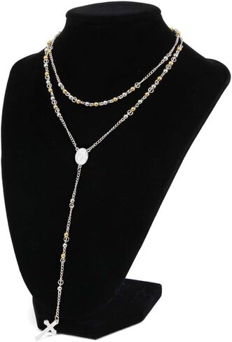 Stainless Steel Gold Silver Rosary Beads Cross Y Necklace Chain for Women in Saudi Arabia