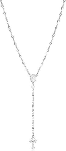 Italian Sterling Silver Rosary Bead Necklace Virgin Mary Cross Religious 3mm 24" For Women in Saudi Arabia