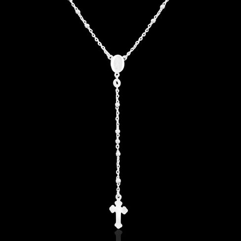 Italian Sterling Silver Rosary Bead Necklace Virgin Mary Cross Religious 3mm 24" For Women in Saudi Arabia