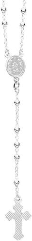 Italian Sterling Silver Rosary Bead Necklace Virgin Mary Cross Religious 3mm 24" For Women in Saudi Arabia