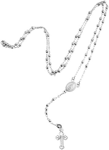 Italian Sterling Silver Rosary Bead Necklace Virgin Mary Cross Religious 3mm 24" For Women in Saudi Arabia