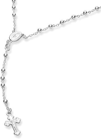 Italian Sterling Silver Rosary Bead Necklace Virgin Mary Cross Religious 3mm 24" For Women in Saudi Arabia