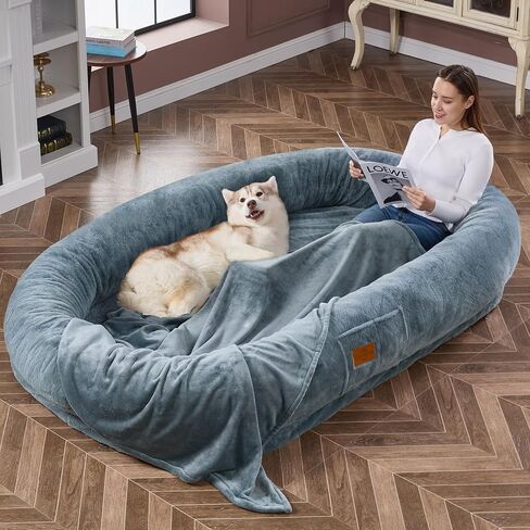 Human Dog Bed Adult Dog Bed Bean Bag Bed for Adults Giant Dog Bed Pet Beds for Large Dogs with Washable Faux Fur Cover Fluffy Dog Beanbeds(Grey) in Saudi Arabia