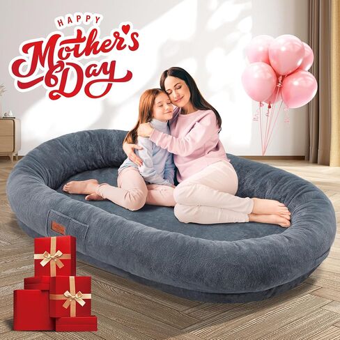 Human Dog Bed Adult Dog Bed Bean Bag Bed for Adults Giant Dog Bed Pet Beds for Large Dogs with Washable Faux Fur Cover Fluffy Dog Beanbeds(Grey) in Saudi Arabia