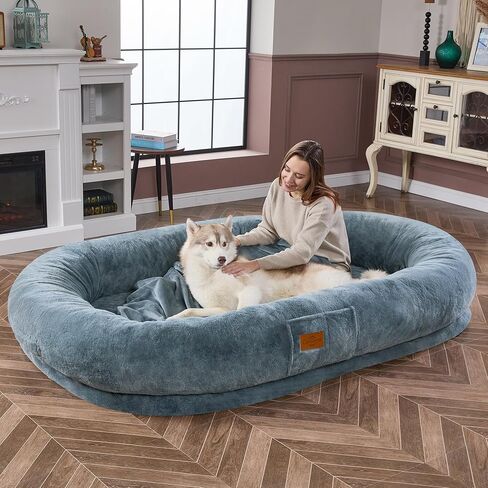 Human Dog Bed Adult Dog Bed Bean Bag Bed for Adults Giant Dog Bed Pet Beds for Large Dogs with Washable Faux Fur Cover Fluffy Dog Beanbeds(Grey) in Saudi Arabia